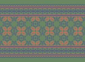 Cross Stitch and Pixel Ethnic Patterns Bring Vibrant Style to Fabrics, Sarees, and Ikat Designs, Red color cross stitch. Traditional Design. vector