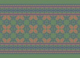 Cross Stitch and Pixel Ethnic Patterns Bring Vibrant Style to Fabrics, Sarees, and Ikat Designs, Red color cross stitch. Traditional Design. vector