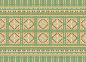 Cross Stitch and Pixel Ethnic Patterns Bring Vibrant Style to Fabrics, Sarees, and Ikat Designs, Red color cross stitch. Traditional Design. vector