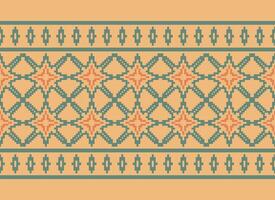 Cross Stitch and Pixel Ethnic Patterns Bring Vibrant Style to Fabrics, Sarees, and Ikat Designs, Red color cross stitch. Traditional Design. vector