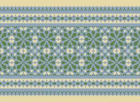 Cross Stitch and Pixel Ethnic Patterns Bring Vibrant Style to Fabrics, Sarees, and Ikat Designs, Red color cross stitch. Traditional Design. vector