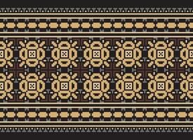 Cross Stitch and Pixel Ethnic Patterns Bring Vibrant Style to Fabrics, Sarees, and Ikat Designs, Red color cross stitch. Traditional Design. vector