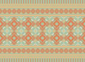 Cross Stitch and Pixel Ethnic Patterns Bring Vibrant Style to Fabrics, Sarees, and Ikat Designs, Red color cross stitch. Traditional Design. vector