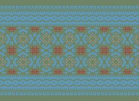 Cross Stitch and Pixel Ethnic Patterns Bring Vibrant Style to Fabrics, Sarees, and Ikat Designs, Red color cross stitch. Traditional Design. vector