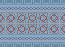 Cross Stitch and Pixel Ethnic Patterns Bring Vibrant Style to Fabrics, Sarees, and Ikat Designs, Red color cross stitch. Traditional Design. vector
