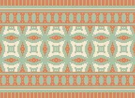 Cross Stitch and Pixel Ethnic Patterns Bring Vibrant Style to Fabrics, Sarees, and Ikat Designs, Red color cross stitch. Traditional Design. vector