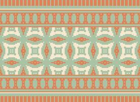 Cross Stitch and Pixel Ethnic Patterns Bring Vibrant Style to Fabrics, Sarees, and Ikat Designs, Red color cross stitch. Traditional Design. vector