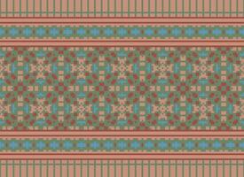 Cross Stitch and Pixel Ethnic Patterns Bring Vibrant Style to Fabrics, Sarees, and Ikat Designs, Red color cross stitch. Traditional Design. vector