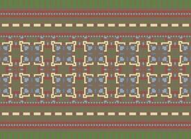 Cross Stitch and Pixel Ethnic Patterns Bring Vibrant Style to Fabrics, Sarees, and Ikat Designs, Red color cross stitch. Traditional Design. vector