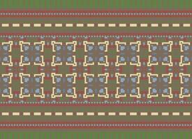 Cross Stitch and Pixel Ethnic Patterns Bring Vibrant Style to Fabrics, Sarees, and Ikat Designs, Red color cross stitch. Traditional Design. vector