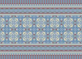 Cross Stitch and Pixel Ethnic Patterns Bring Vibrant Style to Fabrics, Sarees, and Ikat Designs, Red color cross stitch. Traditional Design. vector