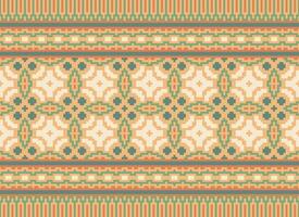 Cross Stitch and Pixel Ethnic Patterns Bring Vibrant Style to Fabrics, Sarees, and Ikat Designs, Red color cross stitch. Traditional Design. vector