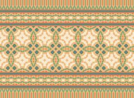 Cross Stitch and Pixel Ethnic Patterns Bring Vibrant Style to Fabrics, Sarees, and Ikat Designs, Red color cross stitch. Traditional Design. vector