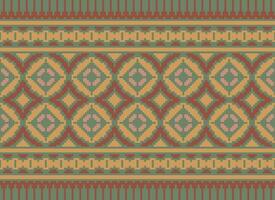 Cross Stitch and Pixel Ethnic Patterns Bring Vibrant Style to Fabrics, Sarees, and Ikat Designs, Red color cross stitch. Traditional Design. vector