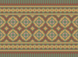 Cross Stitch and Pixel Ethnic Patterns Bring Vibrant Style to Fabrics, Sarees, and Ikat Designs, Red color cross stitch. Traditional Design. vector