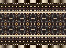 Cross Stitch and Pixel Ethnic Patterns Bring Vibrant Style to Fabrics, Sarees, and Ikat Designs, Red color cross stitch. Traditional Design. vector