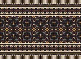 Cross Stitch and Pixel Ethnic Patterns Bring Vibrant Style to Fabrics, Sarees, and Ikat Designs, Red color cross stitch. Traditional Design. vector