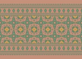 Cross Stitch and Pixel Ethnic Patterns Bring Vibrant Style to Fabrics, Sarees, and Ikat Designs, Red color cross stitch. Traditional Design. vector
