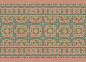 Cross Stitch and Pixel Ethnic Patterns Bring Vibrant Style to Fabrics, Sarees, and Ikat Designs, Red color cross stitch. Traditional Design. vector