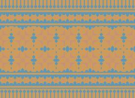 Cross Stitch and Pixel Ethnic Patterns Bring Vibrant Style to Fabrics, Sarees, and Ikat Designs, Red color cross stitch. Traditional Design. vector