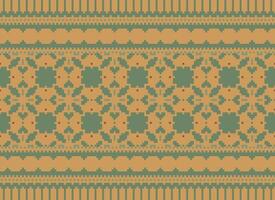 Cross Stitch and Pixel Ethnic Patterns Bring Vibrant Style to Fabrics, Sarees, and Ikat Designs, Red color cross stitch. Traditional Design. vector