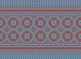 Cross Stitch and Pixel Ethnic Patterns Bring Vibrant Style to Fabrics, Sarees, and Ikat Designs, Red color cross stitch. Traditional Design. vector
