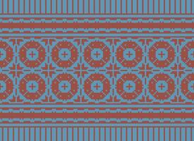 Cross Stitch and Pixel Ethnic Patterns Bring Vibrant Style to Fabrics, Sarees, and Ikat Designs, Red color cross stitch. Traditional Design. vector