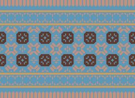 Cross Stitch and Pixel Ethnic Patterns Bring Vibrant Style to Fabrics, Sarees, and Ikat Designs, Red color cross stitch. Traditional Design. vector