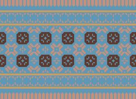 Cross Stitch and Pixel Ethnic Patterns Bring Vibrant Style to Fabrics, Sarees, and Ikat Designs, Red color cross stitch. Traditional Design. vector