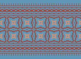 Cross Stitch and Pixel Ethnic Patterns Bring Vibrant Style to Fabrics, Sarees, and Ikat Designs, Red color cross stitch. Traditional Design. vector