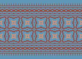 Cross Stitch and Pixel Ethnic Patterns Bring Vibrant Style to Fabrics, Sarees, and Ikat Designs, Red color cross stitch. Traditional Design. vector