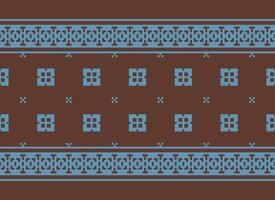 Cross Stitch and Pixel Ethnic Patterns Bring Vibrant Style to Fabrics, Sarees, and Ikat Designs, Red color cross stitch. Traditional Design. vector