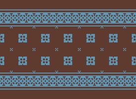 Cross Stitch and Pixel Ethnic Patterns Bring Vibrant Style to Fabrics, Sarees, and Ikat Designs, Red color cross stitch. Traditional Design. vector