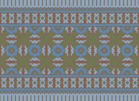 Cross Stitch and Pixel Ethnic Patterns Bring Vibrant Style to Fabrics, Sarees, and Ikat Designs, Red color cross stitch. Traditional Design. vector