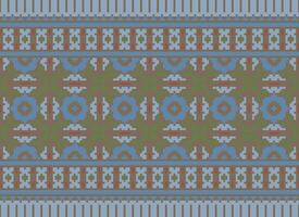 Cross Stitch and Pixel Ethnic Patterns Bring Vibrant Style to Fabrics, Sarees, and Ikat Designs, Red color cross stitch. Traditional Design. vector