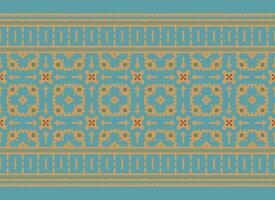 Cross Stitch and Pixel Ethnic Patterns Bring Vibrant Style to Fabrics, Sarees, and Ikat Designs, Red color cross stitch. Traditional Design. vector
