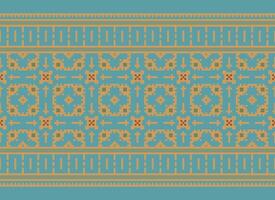 Cross Stitch and Pixel Ethnic Patterns Bring Vibrant Style to Fabrics, Sarees, and Ikat Designs, Red color cross stitch. Traditional Design. vector