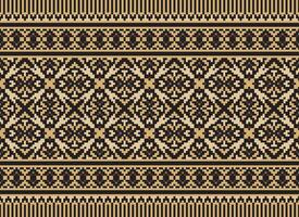 Cross Stitch and Pixel Ethnic Patterns Bring Vibrant Style to Fabrics, Sarees, and Ikat Designs, Red color cross stitch. Traditional Design. vector