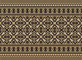 Cross Stitch and Pixel Ethnic Patterns Bring Vibrant Style to Fabrics, Sarees, and Ikat Designs, Red color cross stitch. Traditional Design. vector