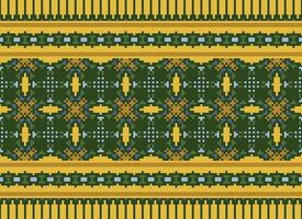 Cross Stitch and Pixel Ethnic Patterns Bring Vibrant Style to Fabrics, Sarees, and Ikat Designs, Red color cross stitch. Traditional Design. vector