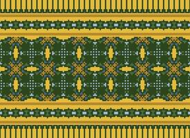 Cross Stitch and Pixel Ethnic Patterns Bring Vibrant Style to Fabrics, Sarees, and Ikat Designs, Red color cross stitch. Traditional Design. vector