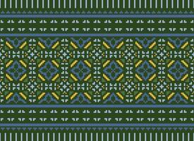 Cross Stitch and Pixel Ethnic Patterns Bring Vibrant Style to Fabrics, Sarees, and Ikat Designs, Red color cross stitch. Traditional Design. vector