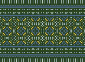 Cross Stitch and Pixel Ethnic Patterns Bring Vibrant Style to Fabrics, Sarees, and Ikat Designs, Red color cross stitch. Traditional Design. vector