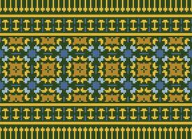 Cross Stitch and Pixel Ethnic Patterns Bring Vibrant Style to Fabrics, Sarees, and Ikat Designs, Red color cross stitch. Traditional Design. vector
