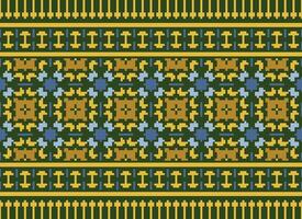 Cross Stitch and Pixel Ethnic Patterns Bring Vibrant Style to Fabrics, Sarees, and Ikat Designs, Red color cross stitch. Traditional Design. vector