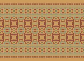 Cross Stitch and Pixel Ethnic Patterns Bring Vibrant Style to Fabrics, Sarees, and Ikat Designs, Red color cross stitch. Traditional Design. vector