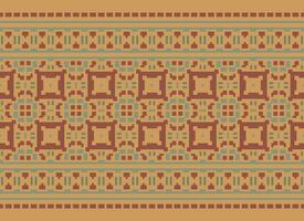 Cross Stitch and Pixel Ethnic Patterns Bring Vibrant Style to Fabrics, Sarees, and Ikat Designs, Red color cross stitch. Traditional Design. vector