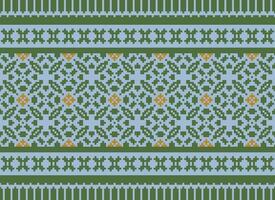 Cross Stitch and Pixel Ethnic Patterns Bring Vibrant Style to Fabrics, Sarees, and Ikat Designs, Red color cross stitch. Traditional Design. vector