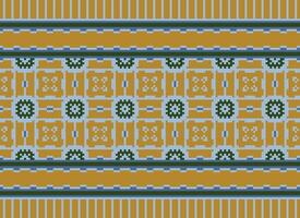 Cross Stitch and Pixel Ethnic Patterns Bring Vibrant Style to Fabrics, Sarees, and Ikat Designs, Red color cross stitch. Traditional Design. vector