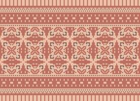 Cross Stitch and Pixel Ethnic Patterns Bring Vibrant Style to Fabrics, Sarees, and Ikat Designs, Red color cross stitch. Traditional Design. vector
